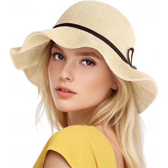 Women\'s Summer Sun Hats Wide Brim Beach Hat UPF 50+, Beige main image 6
